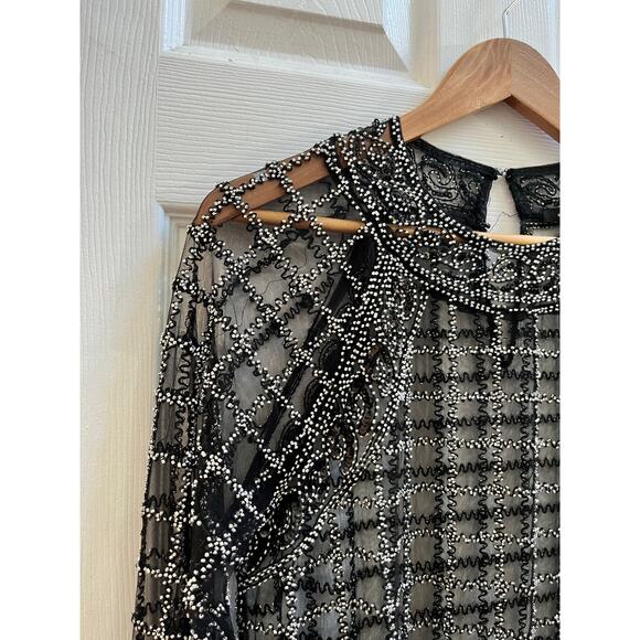 Endless Rose Black Mesh Beaded Embellished Long Sleeve Top Size Large - Picture 7 of 16